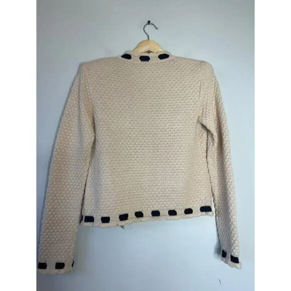 NWT L'Agence Strong Shoulder Decorative Knit Pockets Open Cardigan Cream XS